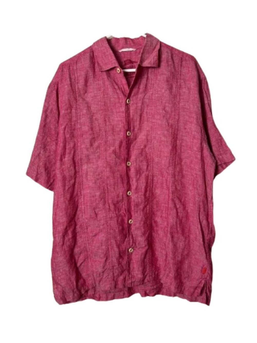 Tommy Bahama pink 100% linen short sleeve button up shirt men's L